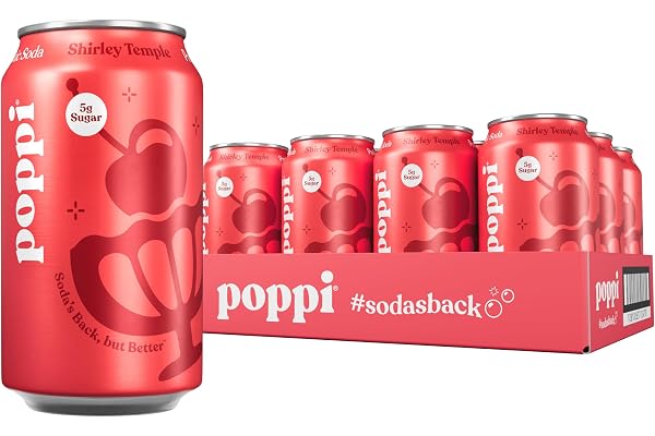 Poppi Prebiotic Soda, Sparkling Water & Fruit Juice, Shirley Temple, 12 Oz, 12 Pack