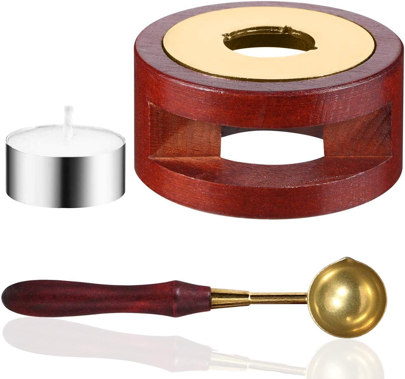 Wooden Melting Furnace Tool,Wax Melter,Brass Wax Spoon,Wax Sealing Melting Stove Paper Stickers