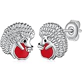 Hedgehog Earrings 925 Sterling Silver Hedgehog Stud Apple Earrings Animal Jewelry for Women