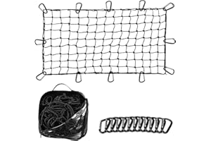 GRIT PERFORMANCE Truck Bed Cargo Net – 4 x 6 Foot, Heavy-Duty Elastic Mesh with 12 Black Clips and Storage Bag for Pickup for Cargo Netting, Securing Loads in Trailers, SUVs & Roof Racks