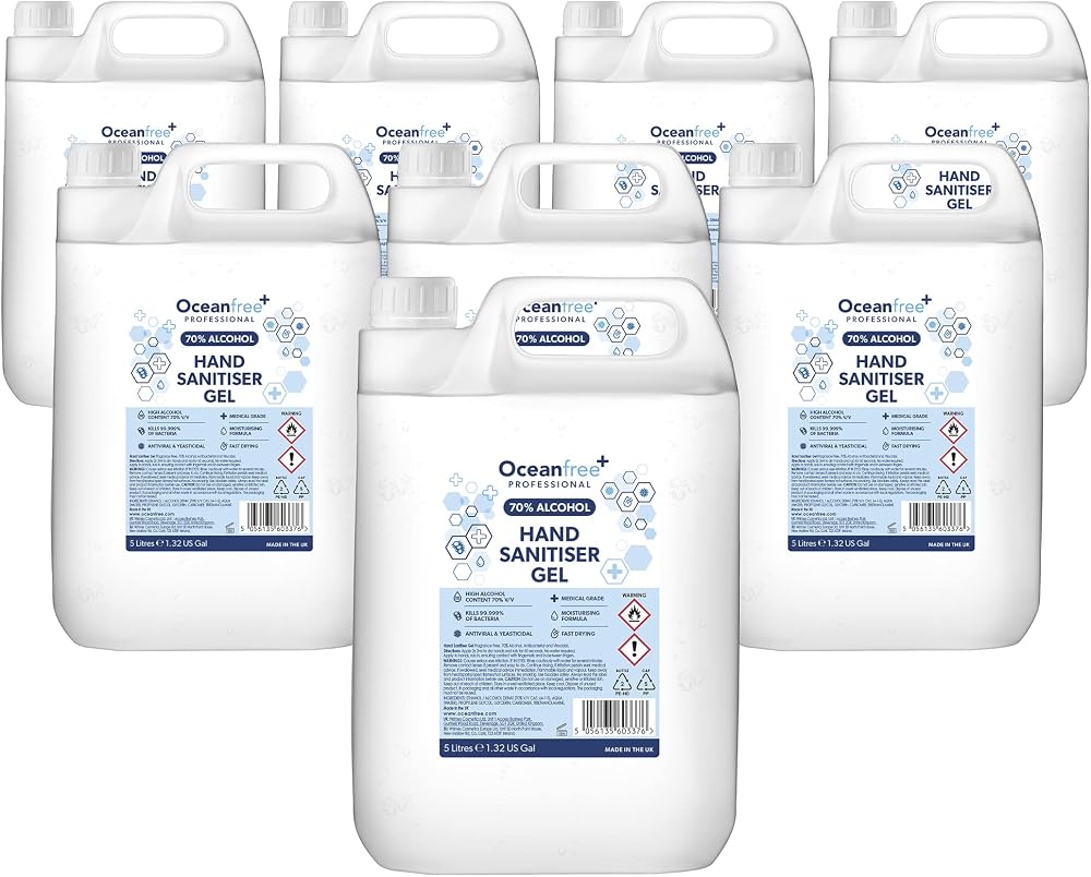 Ocean Free 70% Alcohol Hand Sanitiser Gel 8x5L UK Made Surgical Grade
