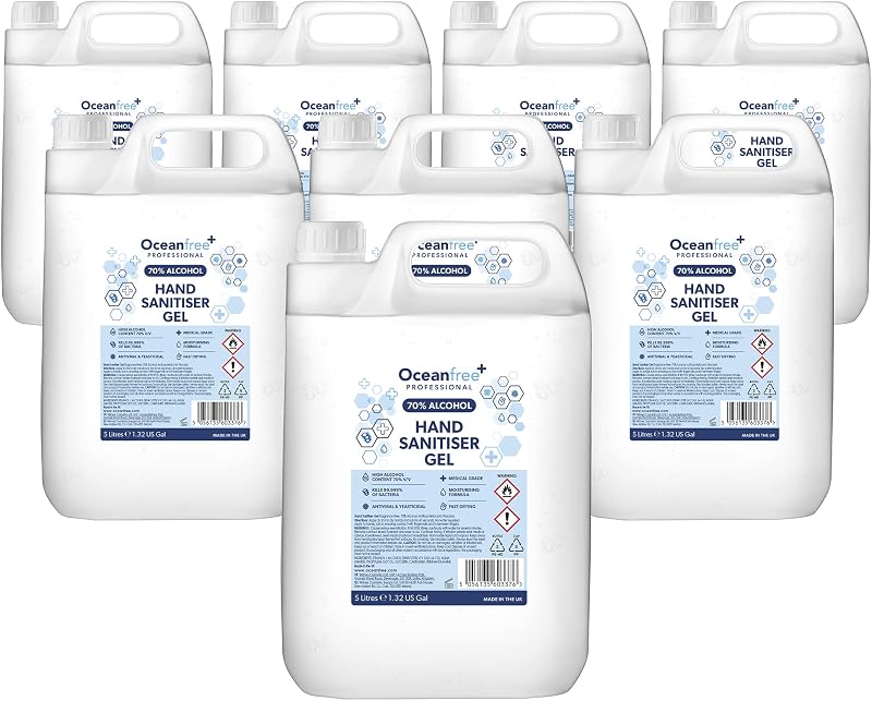 Ocean Free 70% Alcohol Hand Sanitiser Gel 8x5L UK Made Surgical Grade