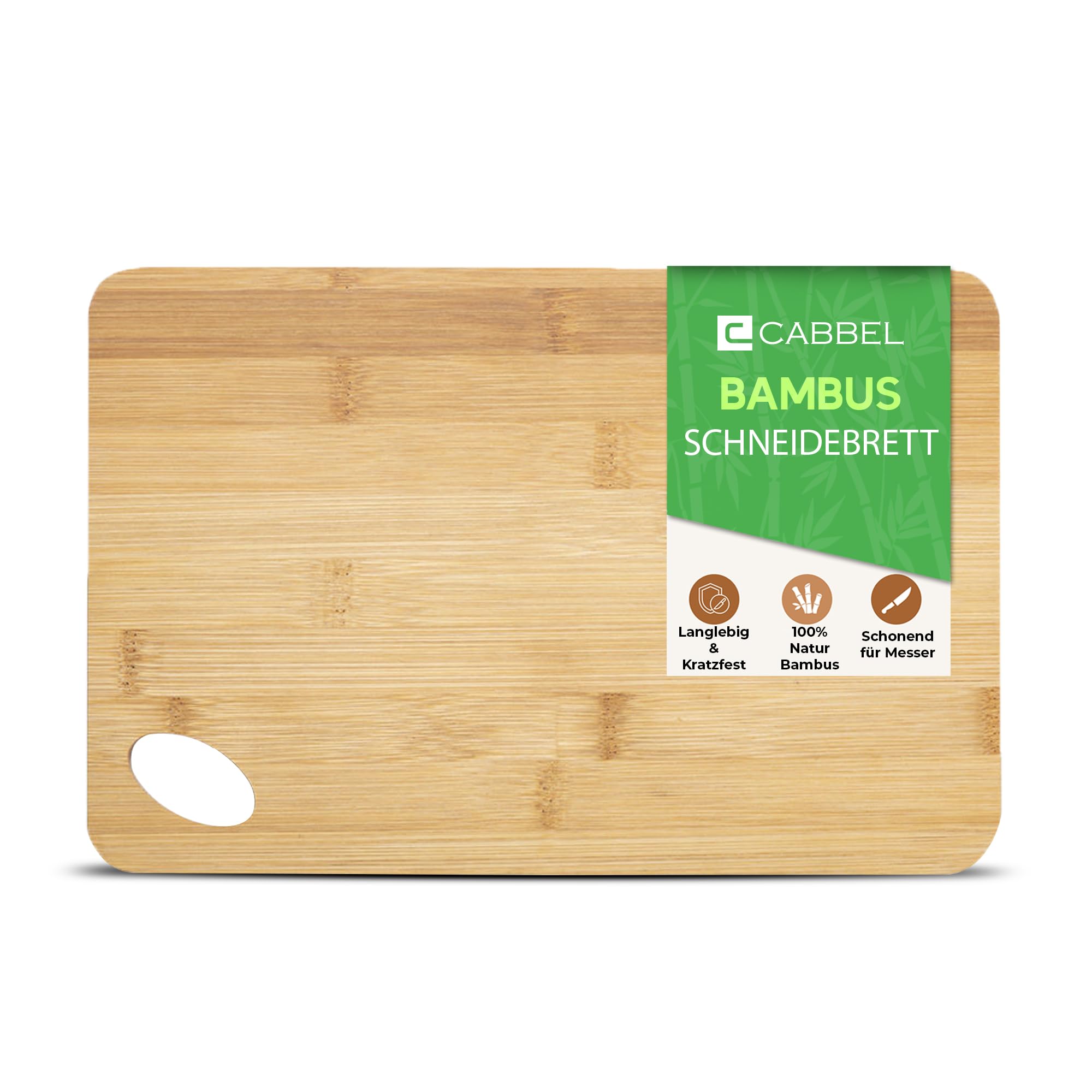 CABBEL Bambus Schneidebrett 20x15 cm – Holzschneidebrett klein, beidseitig nutzbar mit Griffloch, nachhaltiges Küchenbrett Holz für Frühstück, Obst & Snacks