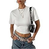 SweatyRocks Women's Dolman Short Sleeve Crop Top Crew Neck Fitted Shirts Casual Going Out T Shirt