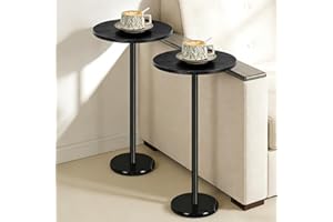 2 Pack Round Side Table for Small Spaces Small Drink Table with Marble Base Pedestal Side Table for Living Room Bedroom Home 