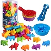 CYZAM Counting Animals Matching Game with Sorting Cups, Montessori Sorting & Counting Toys, Preschool Color Learning Toys for