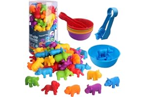 CYZAM Counting Animals Matching Game with Sorting Cups, Montessori Sorting & Counting Toys, Preschool Color Learning Toys for