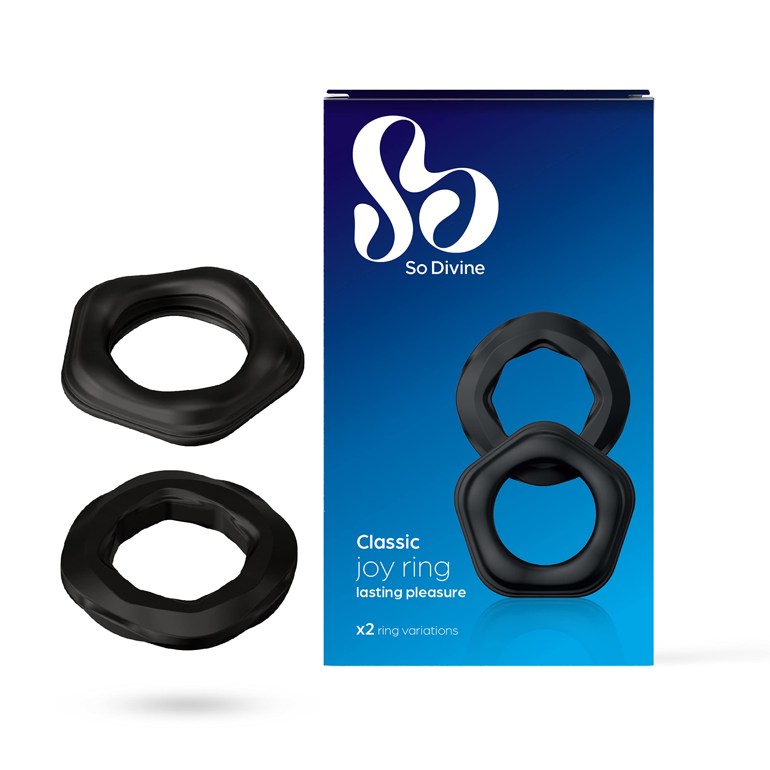 So Divine Men Classic Joy Rings 2 Pack, Soft Stretchy Silicone Stamina Rings, Black