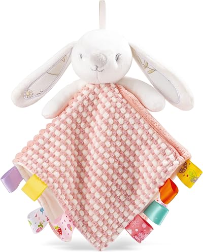 EAQ Baby Comforters with Taggies and Bell 38x38cm Rabbit Pink