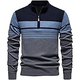 SOLY HUX Men's Long Sleeve Sweater Color Block Striped Quarter Zip Pullover Fall Knit Tops