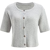 winkbay Women's Button Up Short Sleeve Cardigans Dressy Casual Crew Neck Knit Sweaters