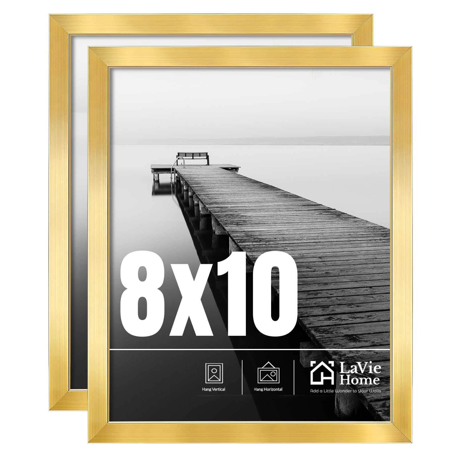 Photo 1 of LaVie Home 8x10 Picture Frame 2 pack, Display Pictures 8 x 10 Frame, 8x10 Gold Photo Frame with HD Plexiglass, Display Frame for Vertical or Horizontal, Classic Collection