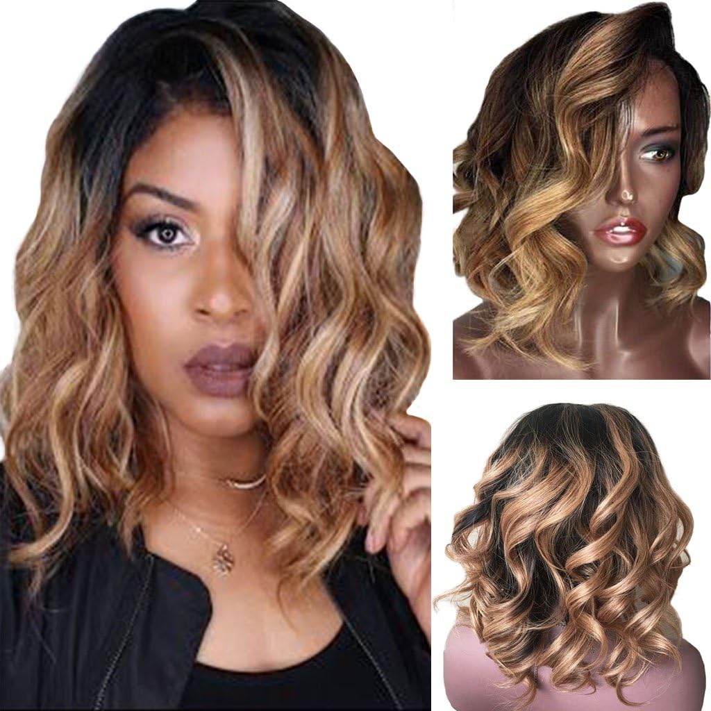 Googoo Brazilian Lace Front Wigs Human Hair Ombre Bob Lace Wigs with Baby Hair 10inch Short Human Hair Wigs Glueless Lace Wigs for Black Women