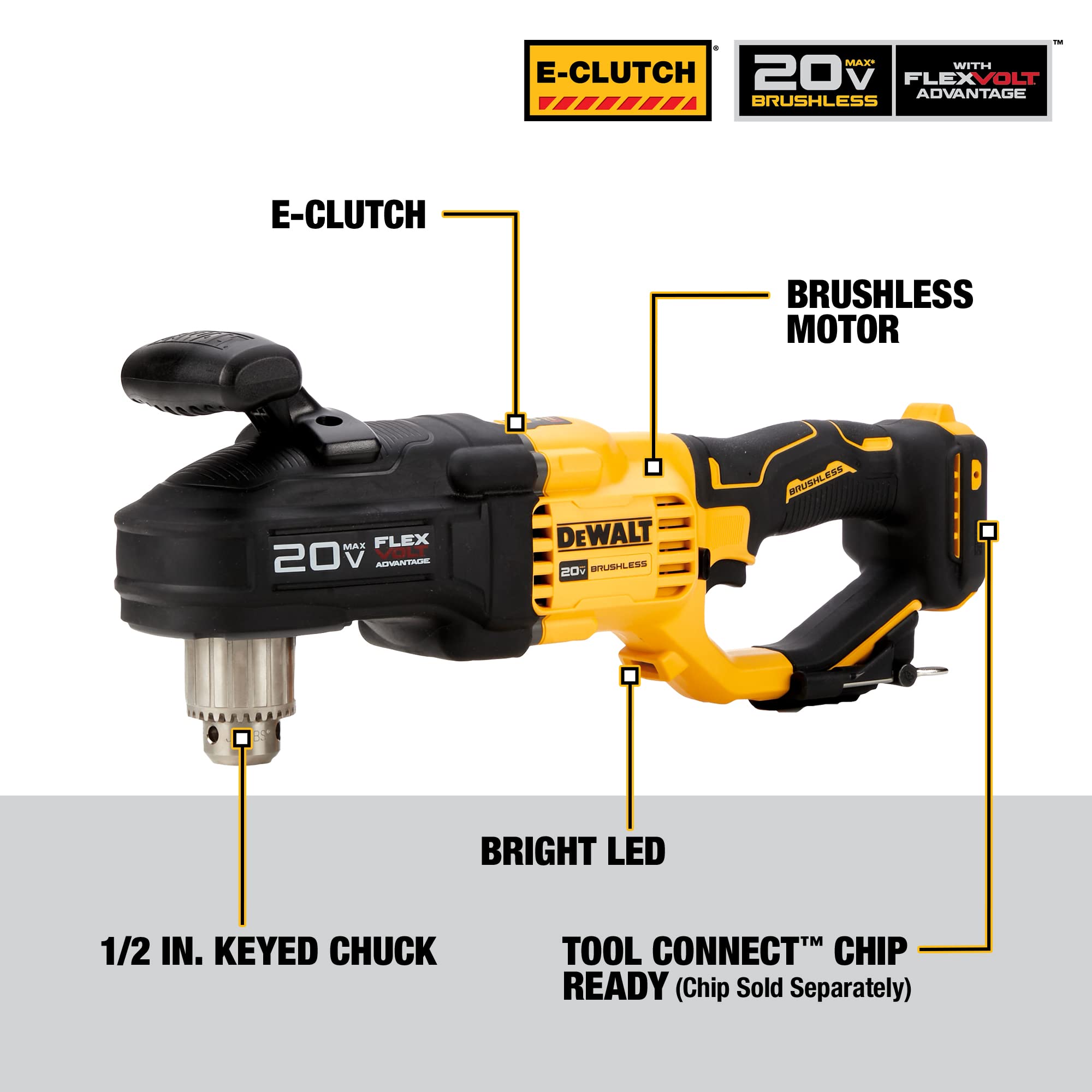 DEWALT 20V MAX* Brushless Cordless 1/2 in. Compact Stud and Joist Drill with FLEXVOLT ADVANTAGE™ (Tool Only) (DCD444B)