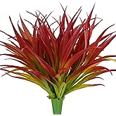 Phliofd 6Pcs Artificial Grass Fake Plants 17.3in Outdoor Plants UV Resistant Greenery Stems Fake Grass for Home Window Garden Office Patio Pathway Front Porch Christmas Décor Light Green & Red