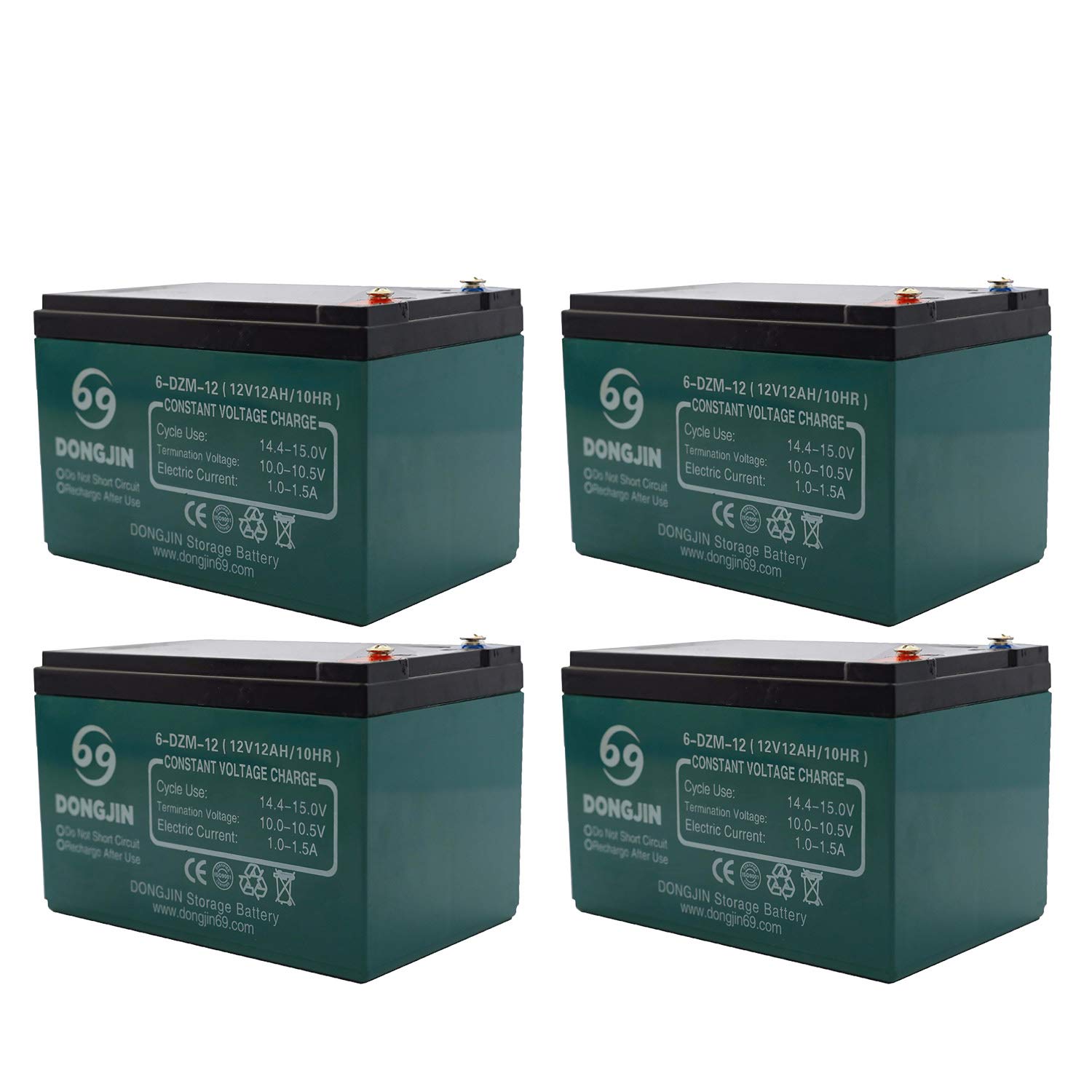 ZXTDR 4 Pack of 6-DZM-12 12V 12AH Rechargeable Battery for Electric Bike Scooter Go Kart