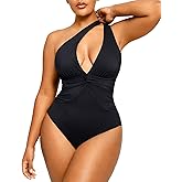 SHAPELLX Women's One Piece Swimsuit Tummy Control Ruched Full Coverage Bathing Suit V Neck Slimming Swimwear