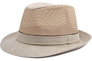 FASHIXD Mesh Fedora Hat for Men Summer Fedora Hats Trilby Hat Sun Beach Hat Panama Hat, 55-61cm