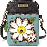 CHALA Plant Life Collection Cell Phone Crossbody Purse-Women PU Leather/Canvas Multicolor Handbag with Adjustable Strap - Daisy - blue
