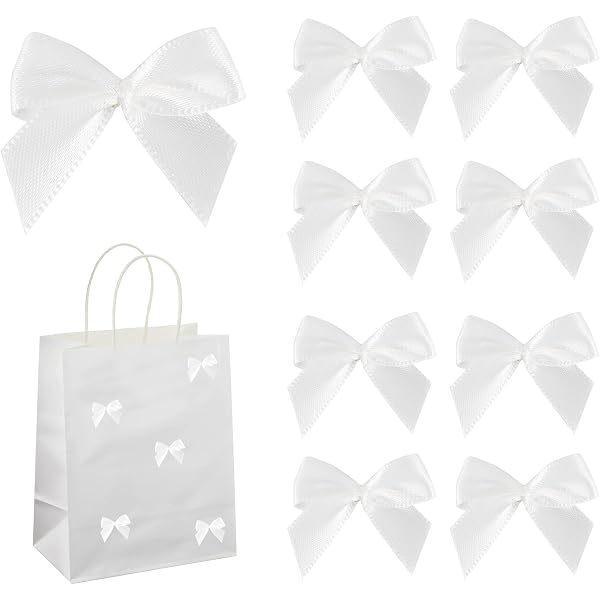100 Lazos Pequeños De Cinta Blanca Satinada - Para Manualidades, Decoración De Regalos, Bodas Y Eventos