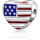 SOUKISS USA Flag Charms 925 Sterling Silver Heart Love America Charms Beads Fits Bracelets