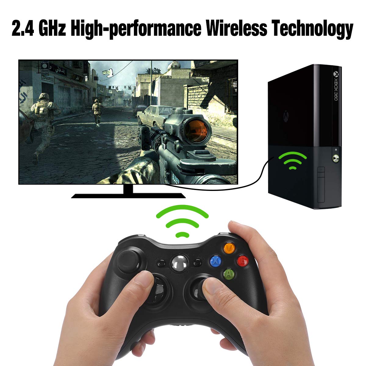 Xbox 360 Wireless Controller, Y Team 2.4GHz Xbox 360 Gamepad Joystick Wireless Controller for Xbox 360 Console and PC Windows 7/8/10 (Black)
