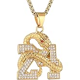 AsAlways 18K Gold Plated Memorial 24 Legend Basketball Number Pendant Inlay CZ Hip Hop Rock Punk Totem Amulet Charm Snake Necklace Gift Jewelry