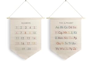 Qpenm Alphabet Numbers Hanging Wall Canvas Banner,ABC Numbers Hanging Pennant Flag,Boho Classroom Playroom Wall Decor,Boho Classroom Playroom Nursery Decor,Boho Classroom Decorations poster&prints