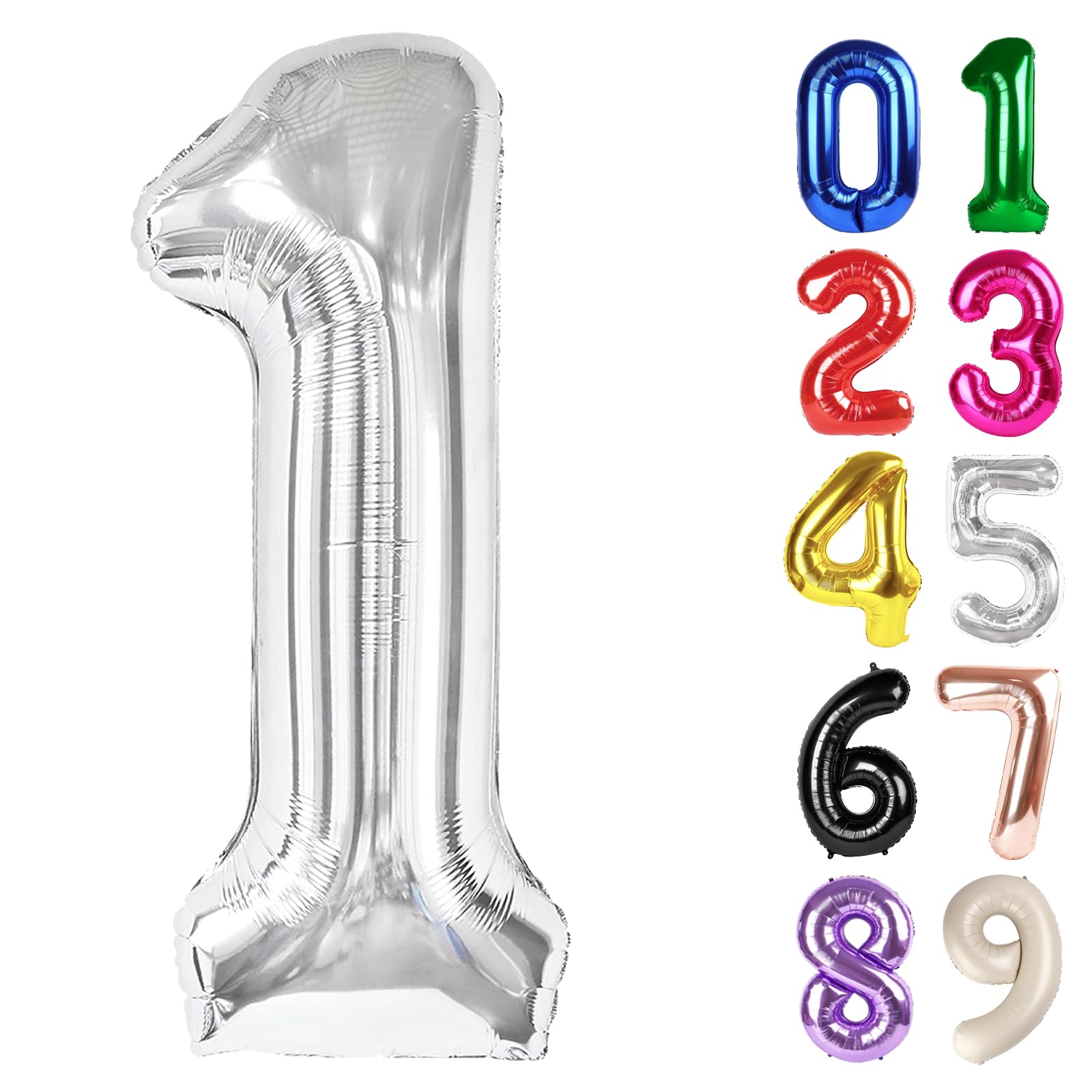 Photo 1 of 1 Balloon - Silver Birthday Number Balloons, 40 Inch Large Foil Balloons for Men Women Boys Girls Silver Themed Birthday Decorations