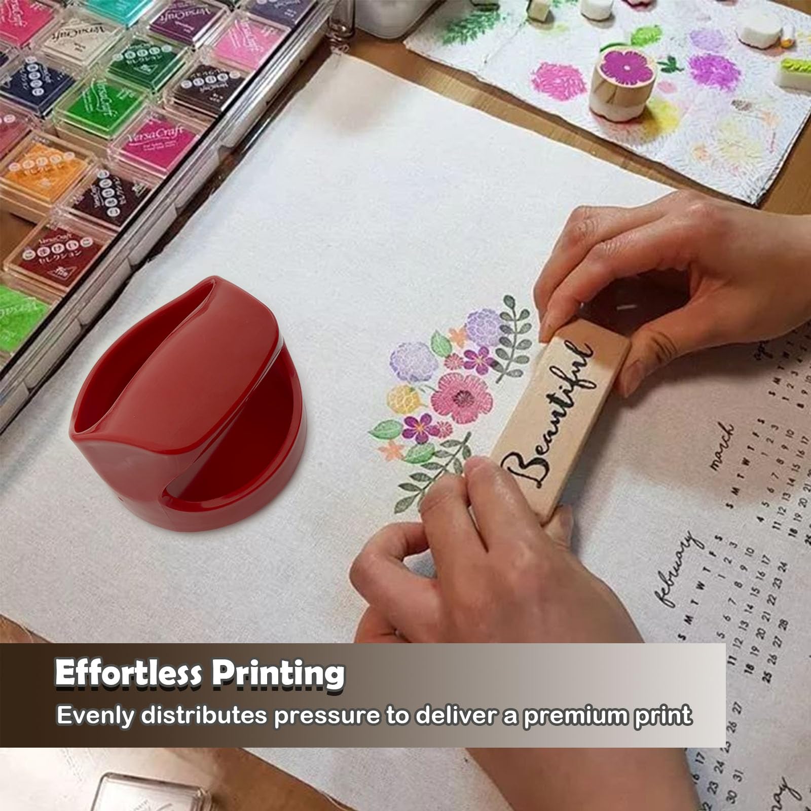 AEROVA 1 Pieces Block Printing Baren Tools Hand Printing Linocut Tools Printing Press Comfortable Handle - 4 inchs