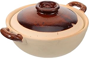 VANZACK 500Ml Traditional Clay Cooking Pot with Lid Double-Handle Terracotta Casserole Stew Pot for