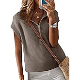 Langwyqu Womens Short Sleeve Cropped Knit Tops Half Zip Cap Sleeve Lightweight Oversized Sweater Vest