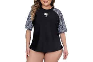 Halcurt Women Plus Size Rash Guard Swimwear UPF 50+ Loose Fit Bathing Shirt