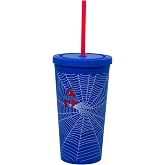 Silver Buffalo Marvel Spider-Man Spidey Big Web, Tumbler with Straw, 20oz | Matte Finish, Tall Plastic, 0.59 Liters