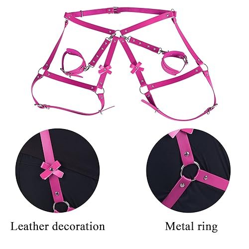 Women's Leather Body Wrist Lock Harness Punk Garter Belt Belt Leg Belt  Adjustment Size Halloween Rave (Rose Red) in Kenya | Whizz Garter Belts