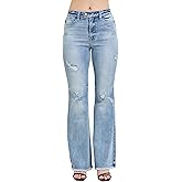 Judy Blue Women's High-Rise Distressed Raw Hem Flare Jeans with Shield Pockets