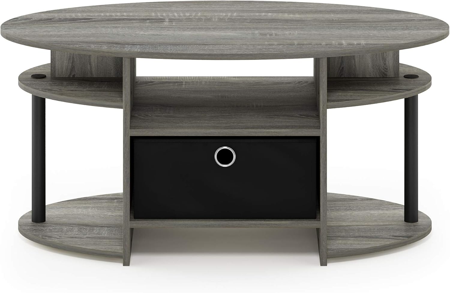 FURINNO Jaya Simple Design Oval Coffee Table, French Oak Grey/Black/Black: Kitchen & Dining