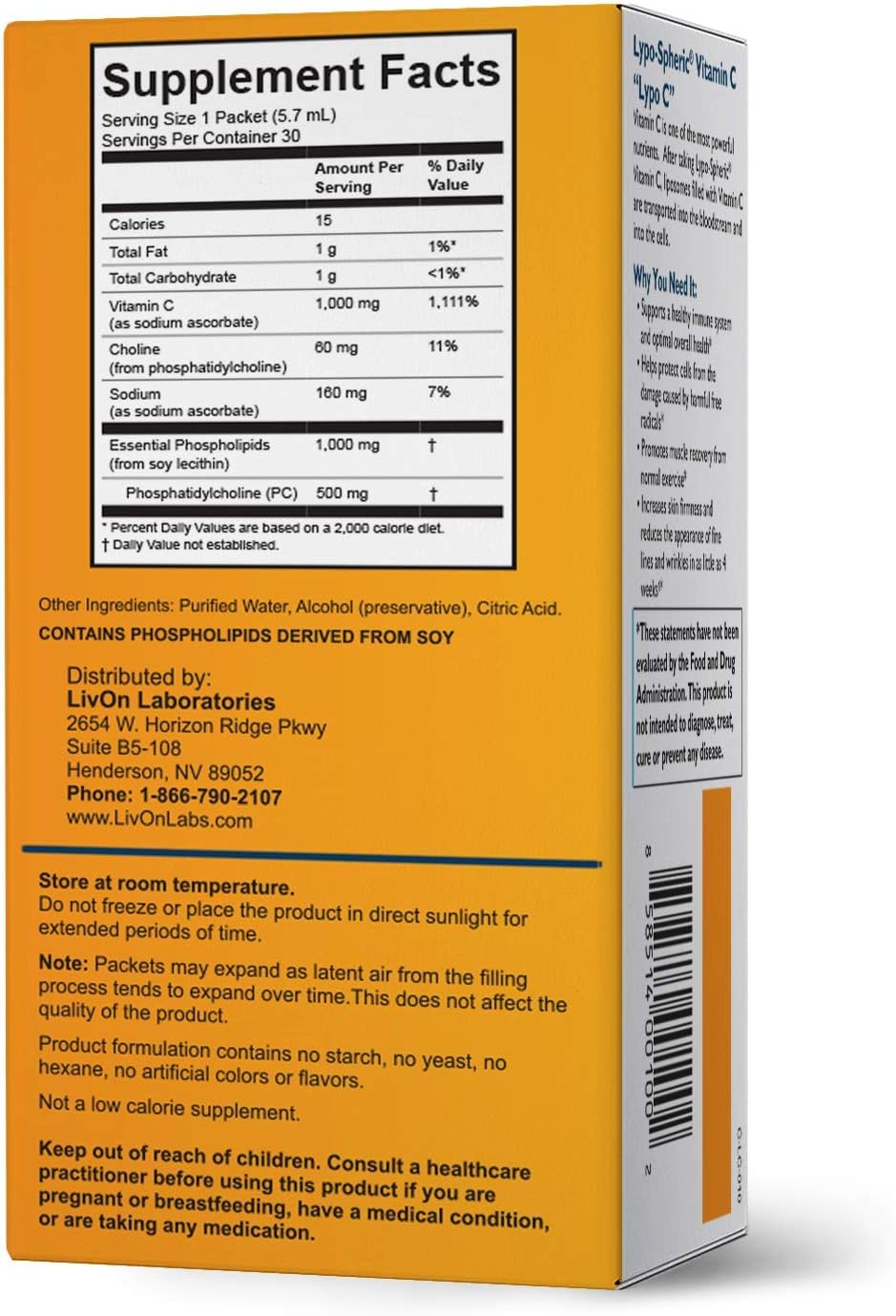 Lypo–Spheric Vitamin C – 2 Cartons (60 Packets) – 1,000 mg Vitamin C & 1,000 mg Essential Phospholipids Per Packet – Liposome Encapsulated for Improved Absorption – 100% Non–GMO: Health & Personal Care