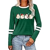 CQF Christmas Shirts for Women Funny Santa Claus Snowflake Long Sleeve Tops Cute Xmas Holiday Blouse