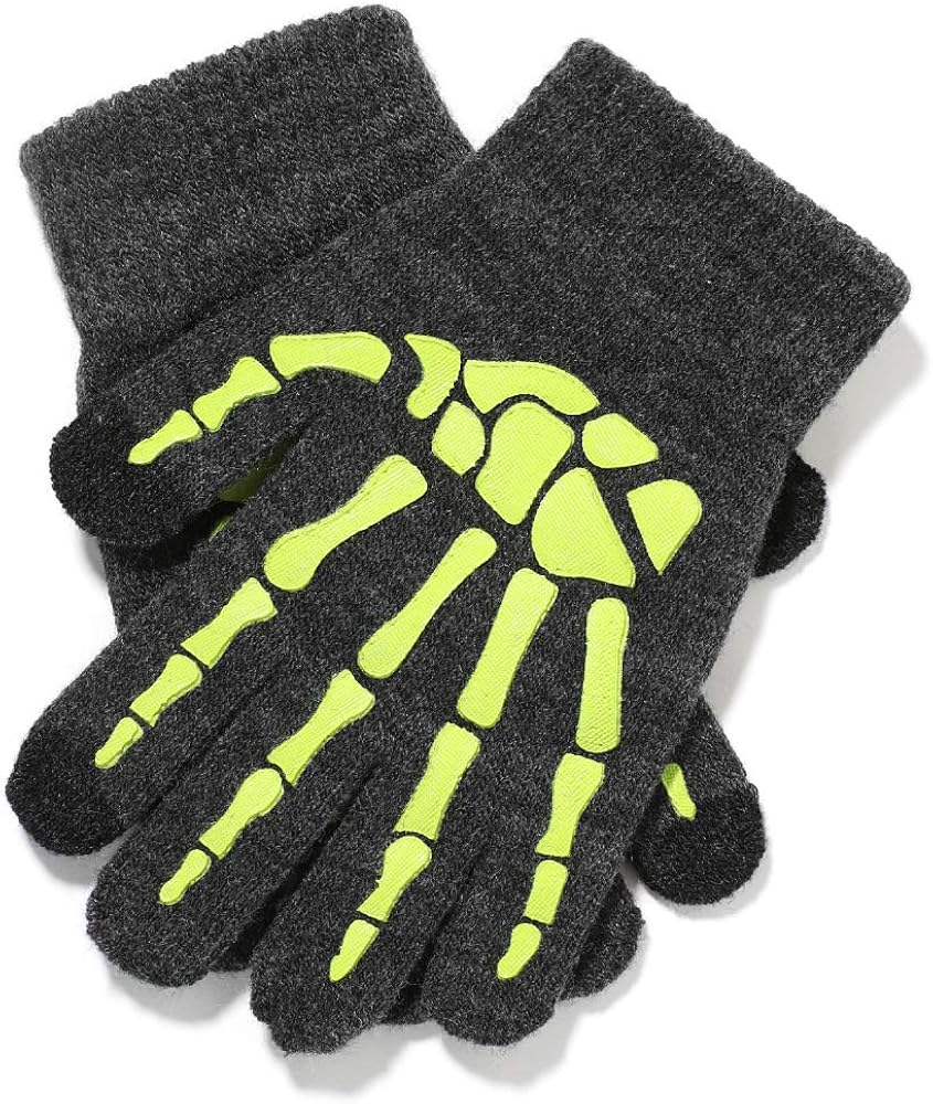 accsa 2 Pairs Toddler Kids Boy Girl Gloves Glow Dark Skeleton Print Touchscreen Magic Gloves Green: Clothing