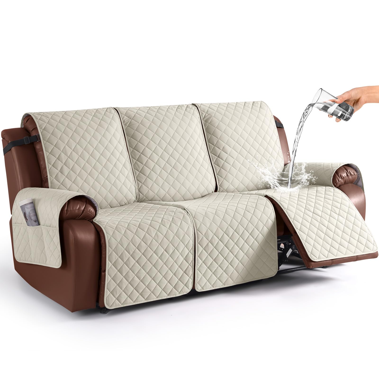 Photo 1 of KinCam Waterproof Recliner Sofa Cover, Non-Slip Reclining Couch Covers for 3 Seat, Recliner Couch Cover Furniture Protector with Elastic Straps for Pets, Kids, Ivory