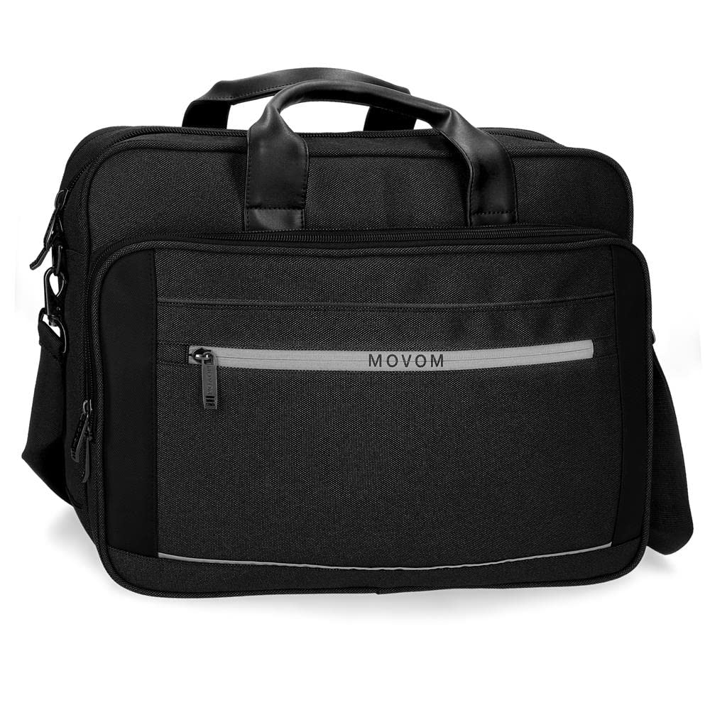 MOVOM Trimmed Laptop Case Double Compartment Adaptable 15.6" Black 40x30x11cm Polyester, Black/White, Laptop Briefcase Dual Compartment Adaptable