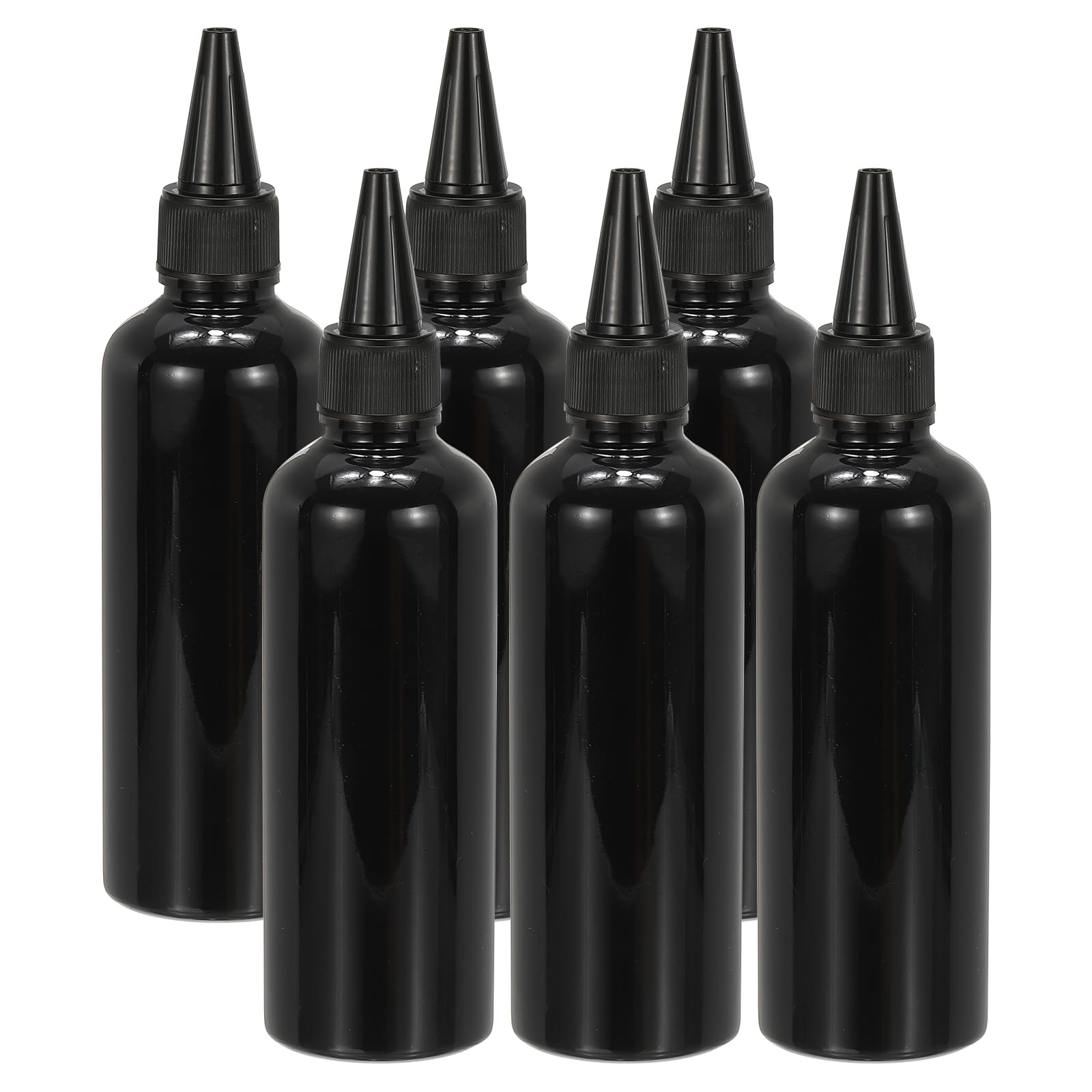 PATIKIL Plastic Applicator Bottle, 6 Pcs 3.4oz(100ml) Leak Proof Refillable Empty Dispenser Container Squeeze Bottle with Twist Top Cap for Hair Ink Liquid Sauces, Black