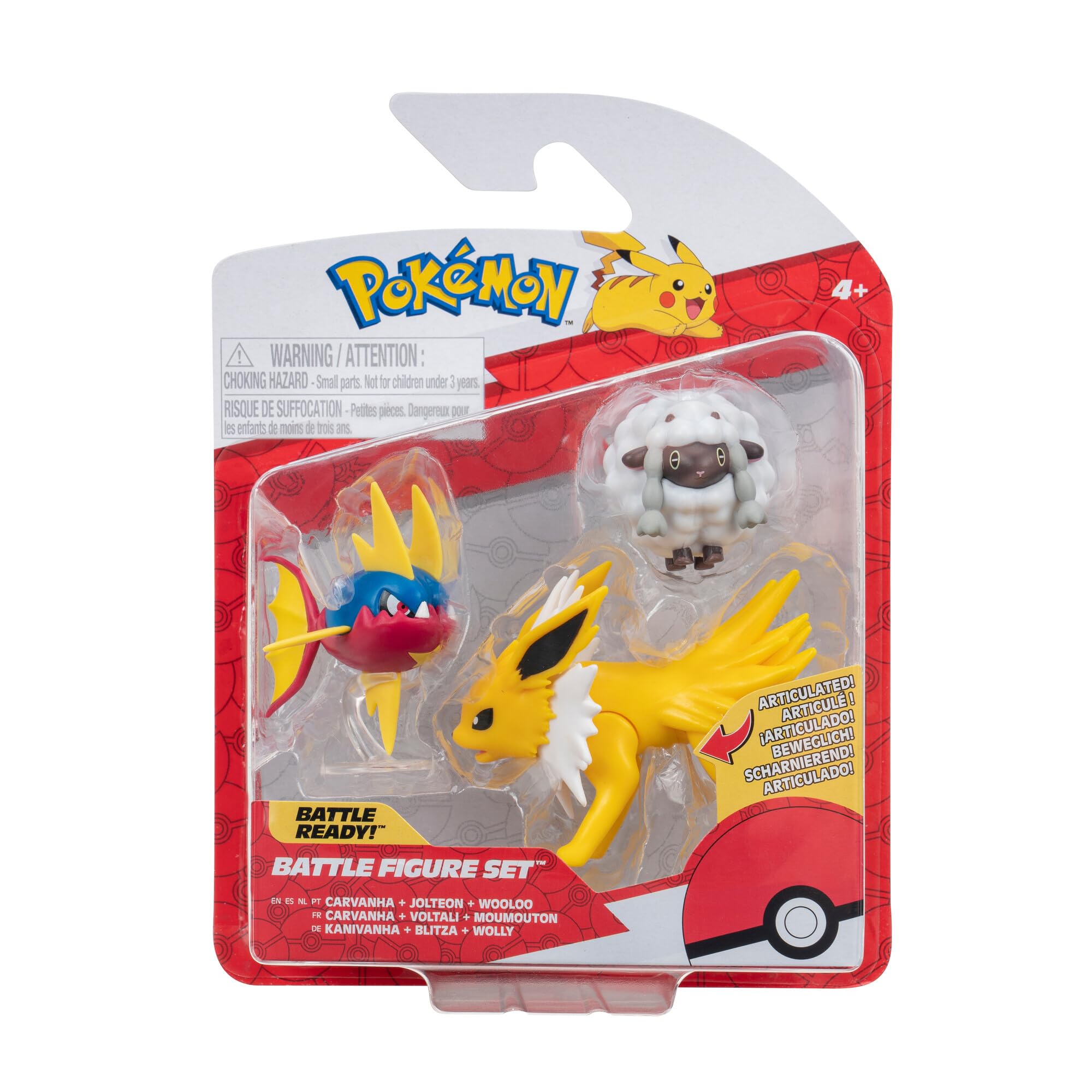 Pokémon 3 Pack-Features 2-Inch Wooloo and Carvanha and 3-Inch Jolteon Battle Figures