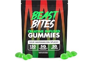 BEAST BITES - Creatine Gummies - 5g Creatine Monohydrate Per Serving - Low-Calorie & Vegan - Made in The USA - Watermelon Flavor - 30 Servings