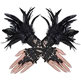Century Star Women's Gothic Feather Long Gloves Lace Mesh Elbow Gloves Witch Spider Web for Wedding Halloween Party