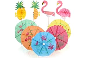 Cocktail Umbrellas Picks, 60PCS Tropical Hawaiian Party Decorations, Drink Umbrella Picks, Pineapple Sticks and Bird Sticks f