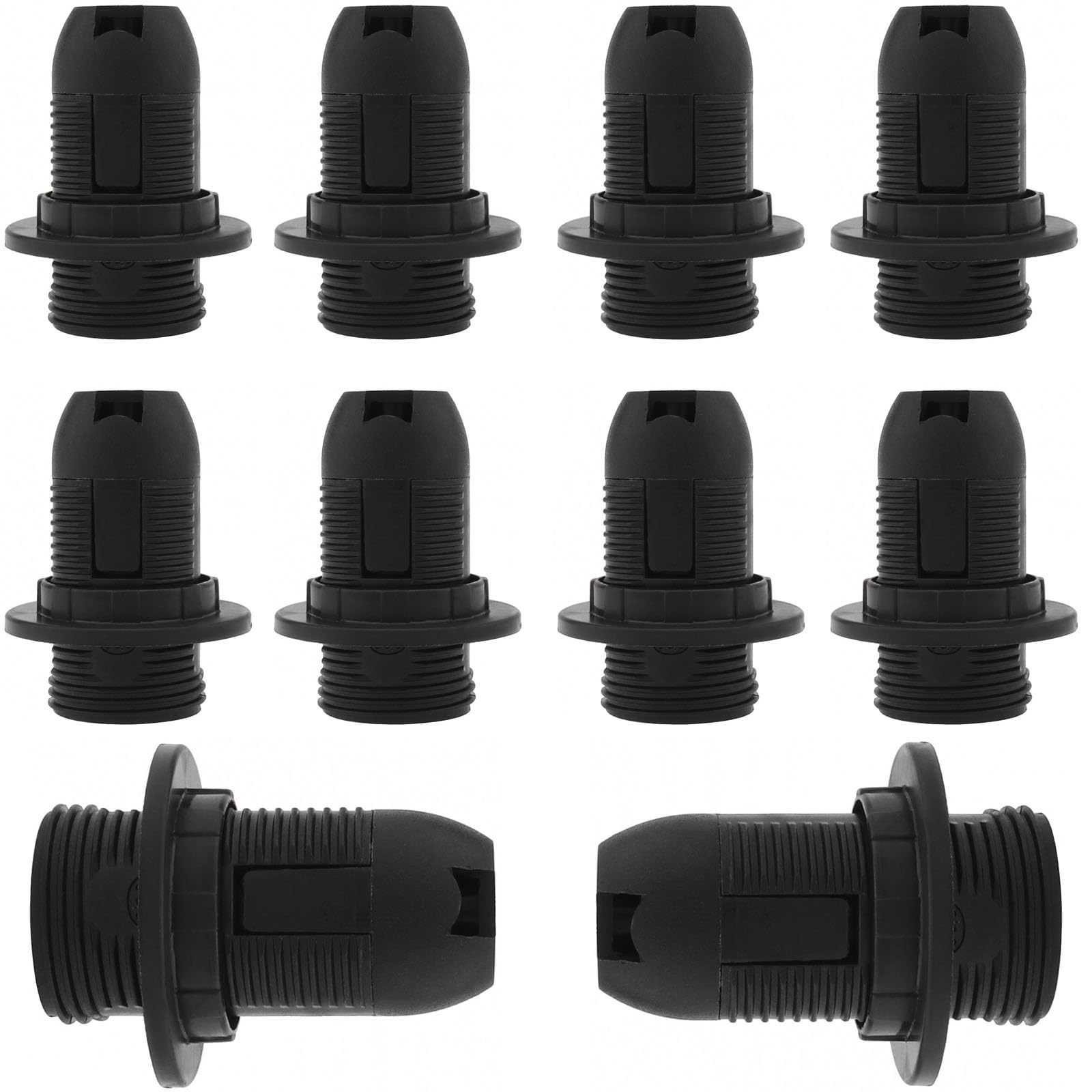 RTNLIT 10 Pcs E14 Lamp Holder, Small Edison Screw Lampholder, Plastic Shell Light Bulb Socket E14 Pendant Socket & Replacement Lampshade Ring (Black)
