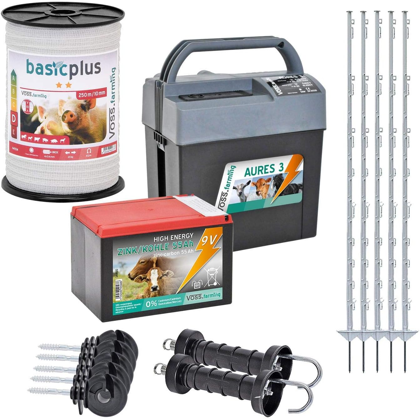 VOSS.farming Electric Fence Starter Kit for Ponies; Including 9 Volt