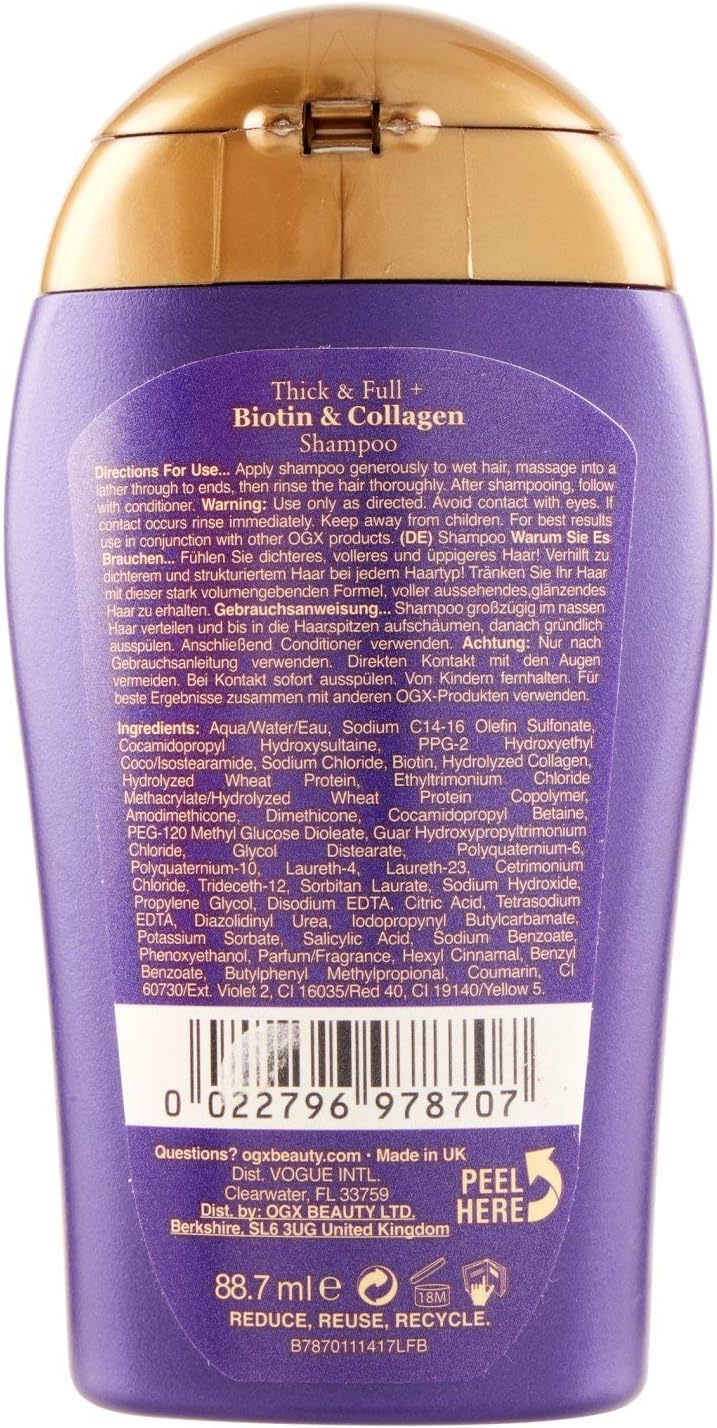 OGX Thick & Full with Biotin & Collagen Shampoo, with Vitamin B7 Biotin, Collagen and Hydrolyzed Wheat Protein - Image 4